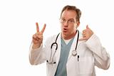 Male Doctor Expressing Take Two and Call Me Isolated on a White Background.