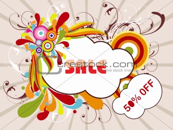 announcement 50% off and many swirl, vector