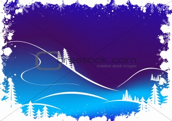 Grunge winter background with fir-tree snowflakes and Santa Clau
