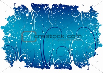 Abstract winter grunge background with flakes and scrolls