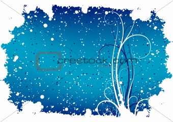 Abstract winter grunge background with flakes and scrolls