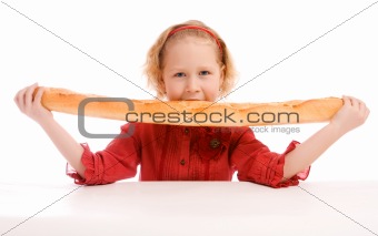 Girl eating French bread