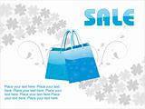 floral background with blue shopping bags, vector