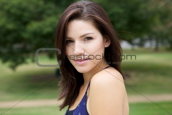Fresh Faced Girl With Green Background