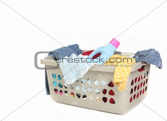 Basket Full of Dirty Laundry With Detergent