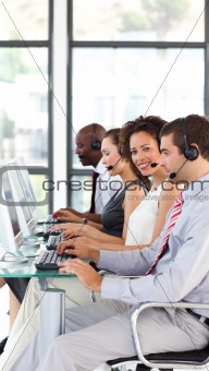 African-American businesswoman working in a call center