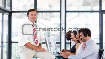 Mature manager in a call center