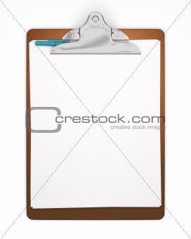 Isolated Blank Clipboard with Pen