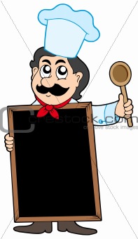 Chef holding blackboard