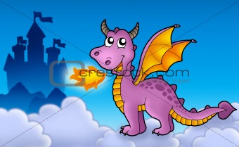 Purple dragon with castle