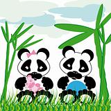 panda cuddles with bamboo
