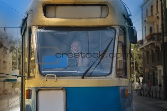 woman in a tram