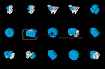 Sale and Shopping icons blue Three-dimensional