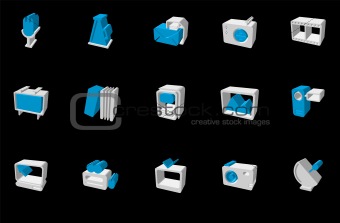 Media and Publishing icons blue Three-dimensional
