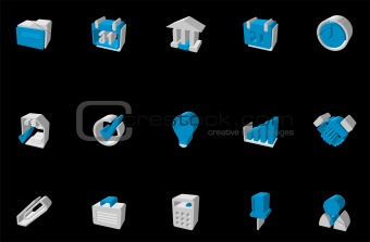 Business icons blue Three-dimensional