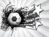 grey rays background with grungy soccer ball