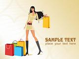 sexy girl smiles and holding gifts in bags, vector