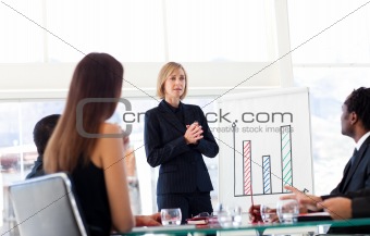 Businesswoman speaking to her team 