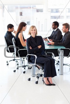 Smiling female manager in a meeting