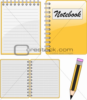 notebook, notepad and pencil