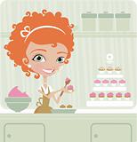Women cooks cupcakes