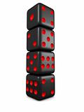 Black dice in a row isolated