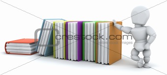 3d render of man and stack of books