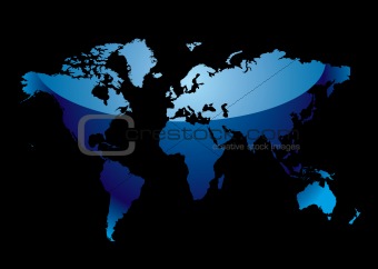 world map reflect blue black