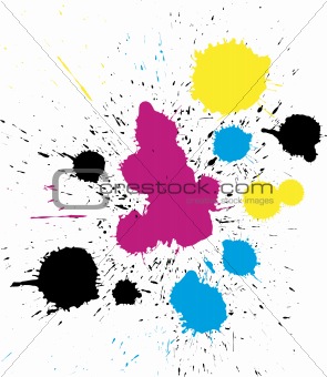 vector grungy colorful CMYK paint drops