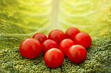 cherry tomatoes and cabbage leaf