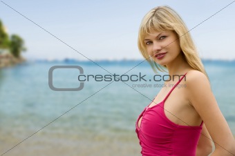 blond girl on beach