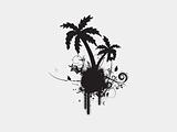 palm tree with floral and grunge elements on white background