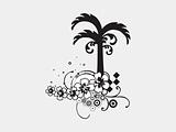 palm tree with floral elements on white background
