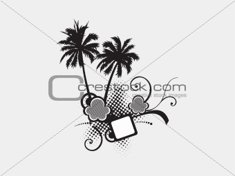 palm trees and floral  elements for text area on white background