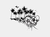 palm trees with floral on white background