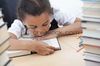 Pretty Young School Girl Reading A Book