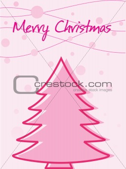 pink background with christmas tree and snow