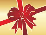 red christmas bow on golden background, vector