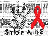 stop AIDS grunge backgrround with hand and red ribbon