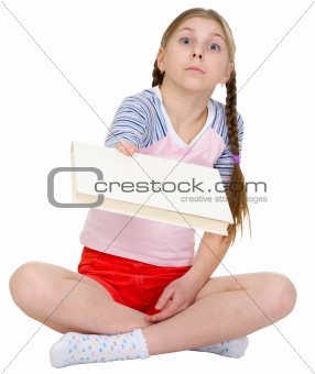 Little girl with big book