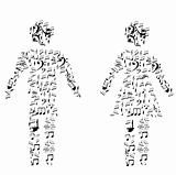 Vector illustration of men and women shape made up a lot of note
