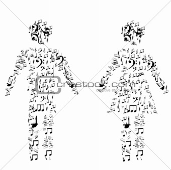 Vector illustration of men and women shape made up a lot of note