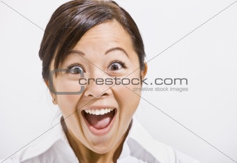 Asian woman with a surprised Look.