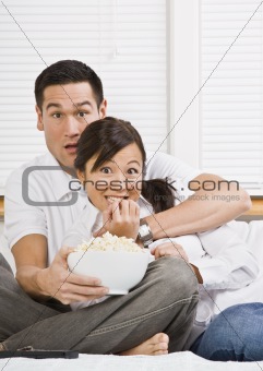 Scared Couple Watching TV