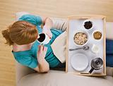 Top View of a Woman and Breakfast Tray