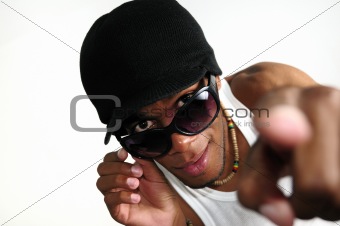 African guy pointing finger