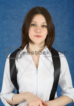 Young woman with a black ribbon