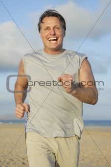 happy man jogging.
