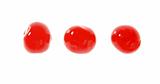 three cherry red fruits macro on white