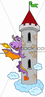Lurking dragon with castle tower